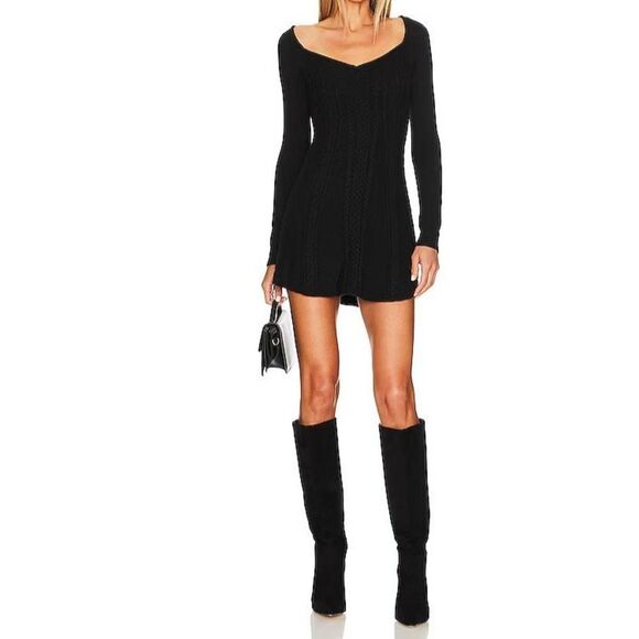 Free People OB1541763 Women's Sz M Black Small World Cable-Knit Mini Dress - Picture 10 of 11